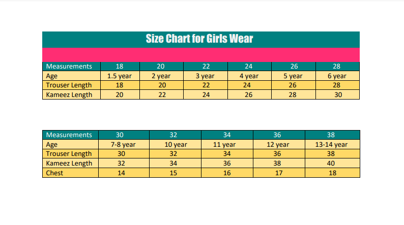 size chart for baby girl