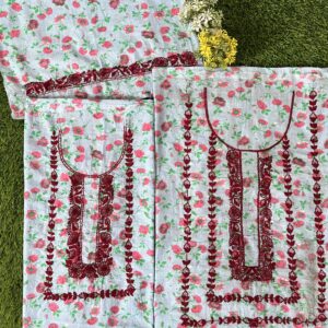 : Printed Lawn Jalabiya with hand embroidery on Neck and Sleeves
