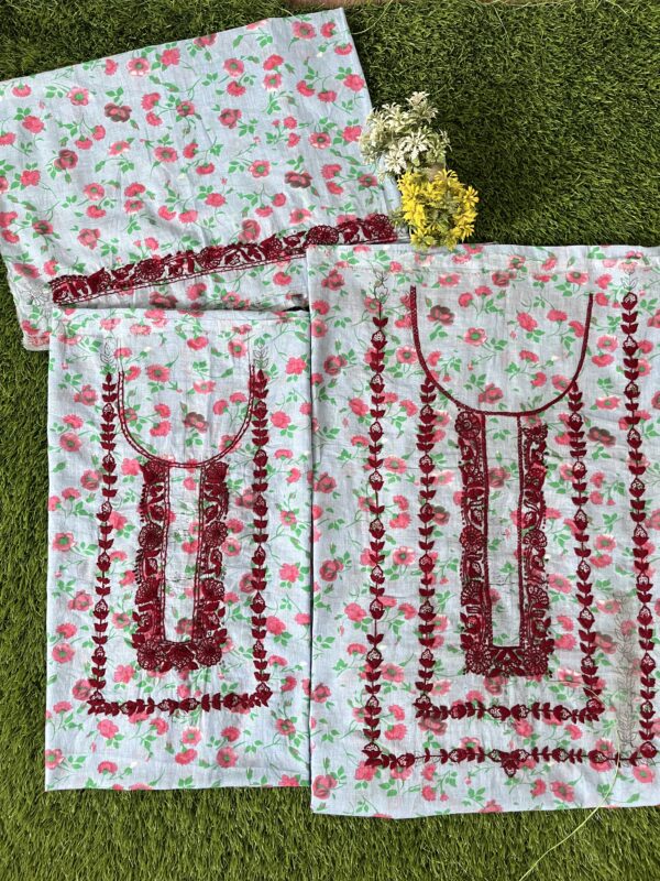 : Printed Lawn Jalabiya with hand embroidery on Neck and Sleeves