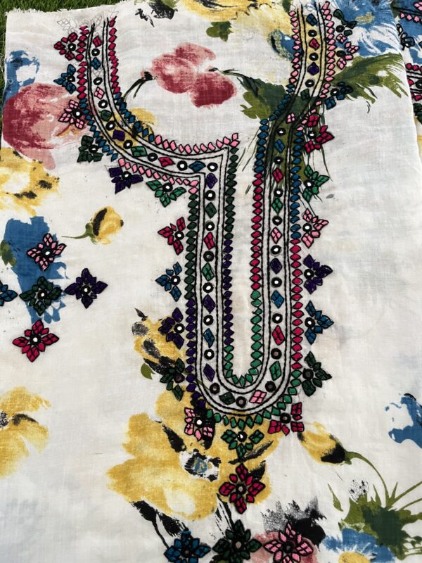 White printed lawn hand embroidery Jalabiya